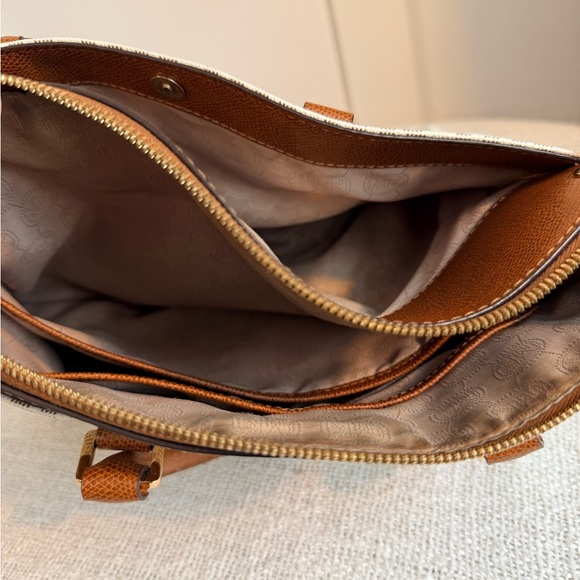 Michael Kors Signature PVC Leather Satchel Bag Brown MK Logo Shoulder Crossbody - Picture 10 of 11